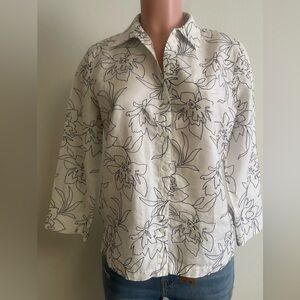 Jones New York Black and White Floral Blouse